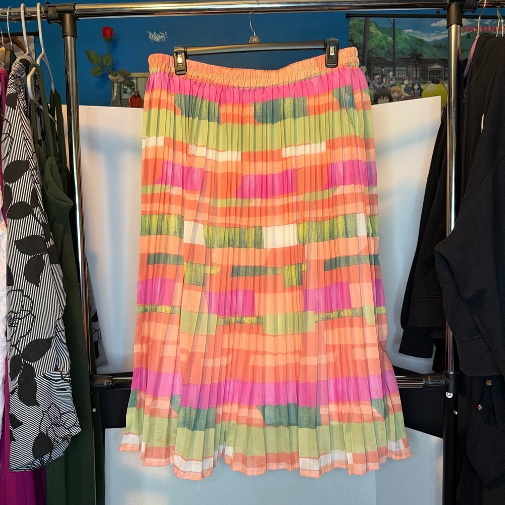 NWT Her Destiny size 2X Multi-Color-Block  Pleated A-Lined Midi Skirt